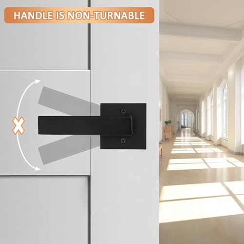 Probrico 6 Pack Door Lever Dummy Lever Door Handle for Closets French Doors,Square Dummy Door Lever,Non-Turning Single Side Pull with Black Finish,Easy Installation Pull Only Lever Set - Image 4